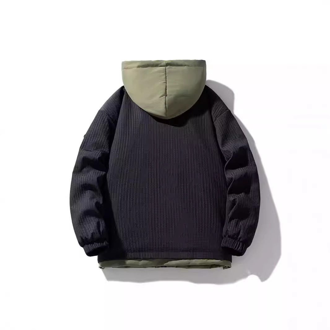 Herren Zweilagige Kapuzenjacke mit Fleece-Innenfutter und Allover-Sketch-Print – Taviero