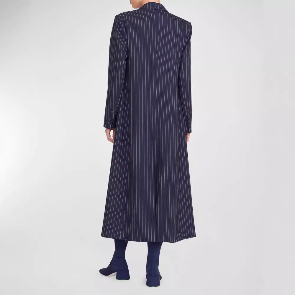 Damen Oversize Longline-Mantel im Nadelstreifen-Look mit Schlitz und Pattentaschen Echoarchiv