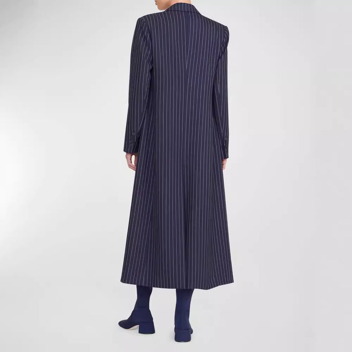 Damen Oversize Longline-Mantel im Nadelstreifen-Look mit Schlitz und Pattentaschen Echoarchiv