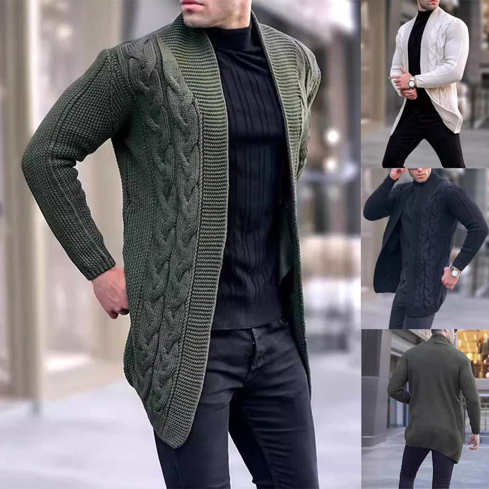 Herren Longline-Strickcardigan mit Schalkragen, Zopf- und Perlmuster Echo Archiv
