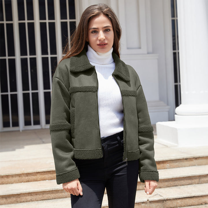 Damen nan kurze Teddyjacke im Aviator-Stil mit Reißverschluss Echo Archiv