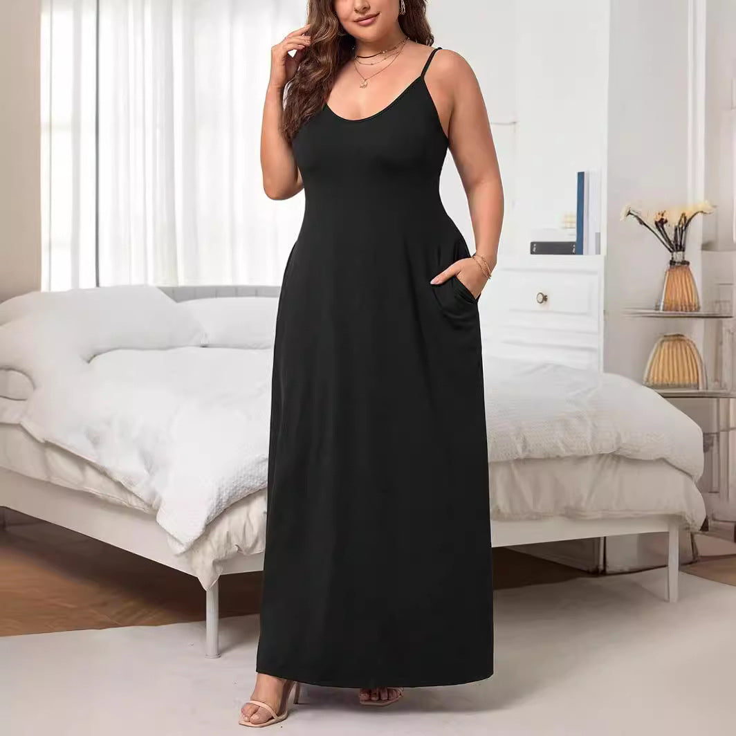 Damen Maxikleid mit schmalen Spagettiträgern und praktischen Seitentaschen Echo Archiv