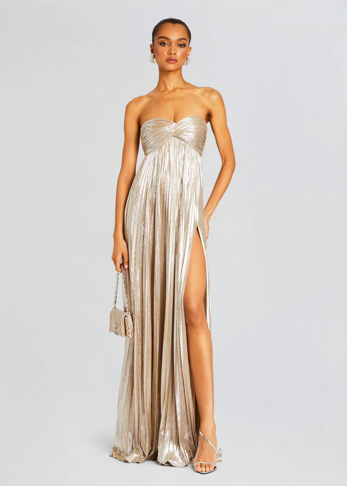Damen Abendkleid mit schulterfreiem Design und elegantem Schlitz Echoarchiv