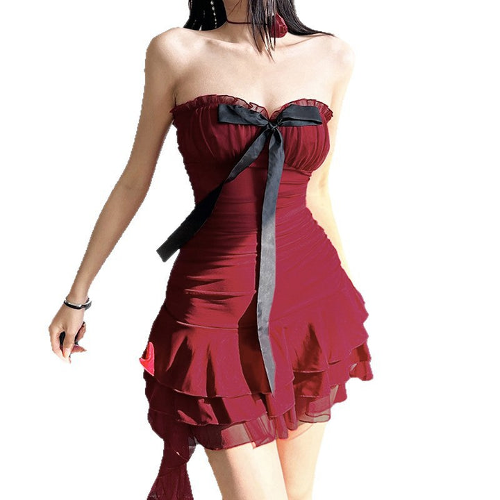 Damen elegantes Wickelkleid mit voluminösen Rüschendetails und Taillenband Echo Archiv