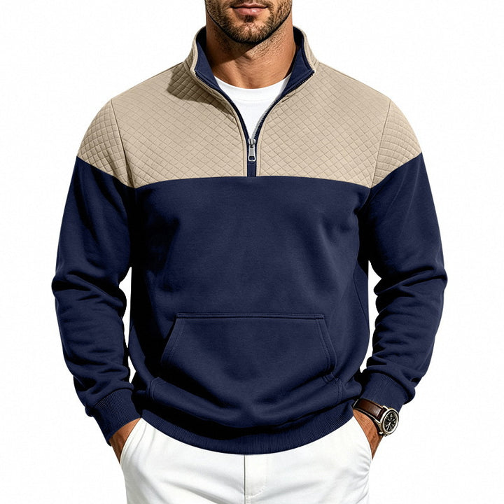 Herren Sweatshirt mit kurzem Reißverschluss, wattierter Brustpartie und Kängurutasche – Norvane