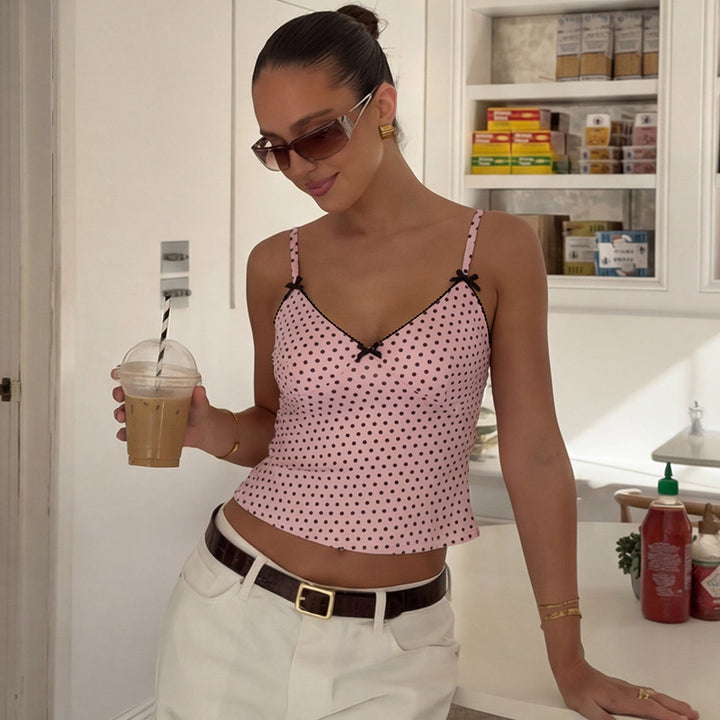 Damen Trägertop mit verspieltem Punktedesign und zarten Schleifen Echo Archiv