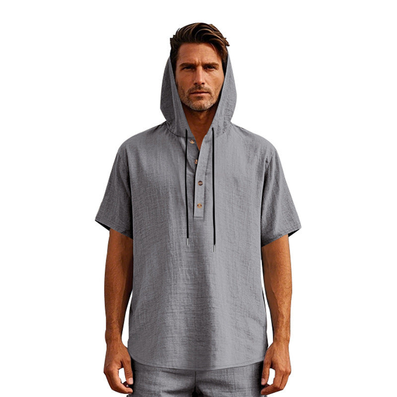 Herren lässiges Kapuzenshirt mit Knopfleiste und atmungsaktiver Textur Echoarchiv