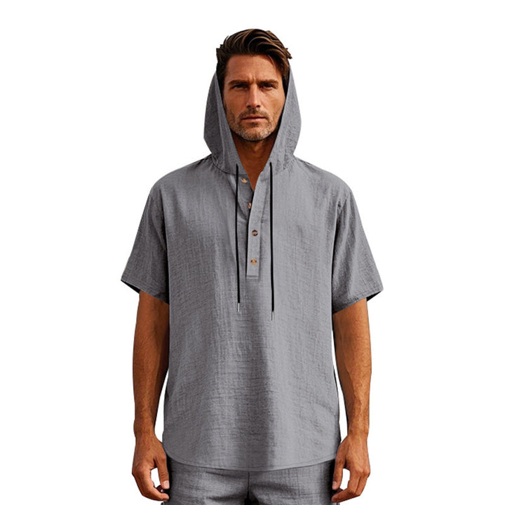 Herren lässiges Kapuzenshirt mit Knopfleiste und atmungsaktiver Textur Echoarchiv
