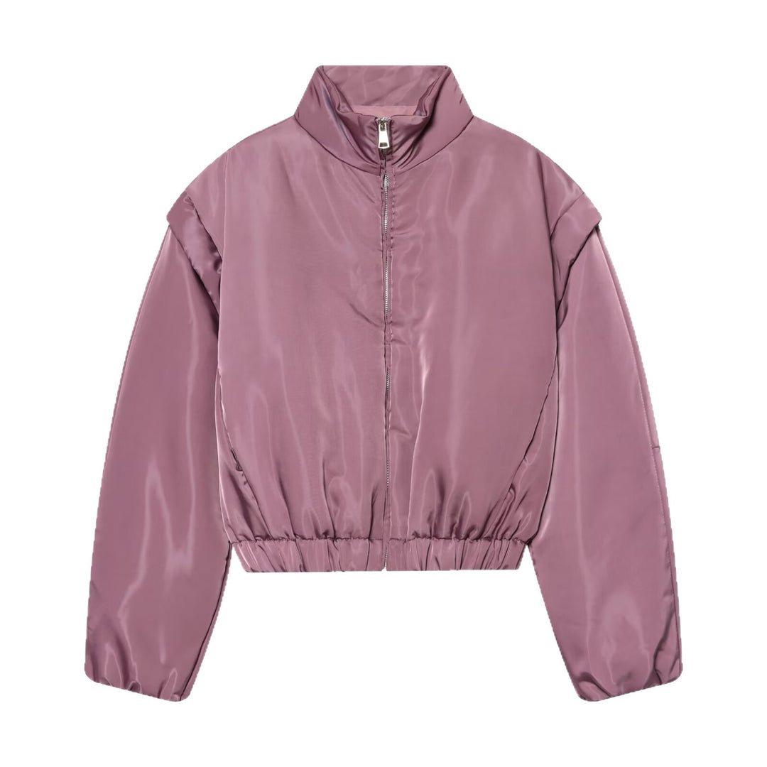 Damen Cropped‑Bomberjacke im Satin‑Look mit Stehkragen und Taillen‑Tunnelzug Echoarchiv
