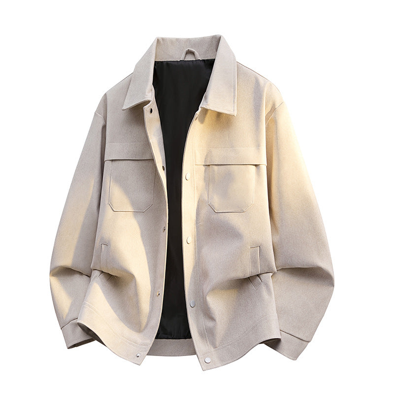 Herren Übergangs-Overshirt im Veloursleder‑Look mit Brustklappen, wärmender Futterlage & verdeckter Druckknopfleiste Echoarchiv