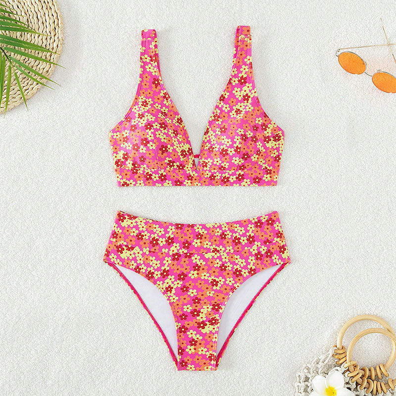 Damen Zweiteiliges Bikini-Set mit floralem Design und hoch geschnittenem Slip Echo Archiv