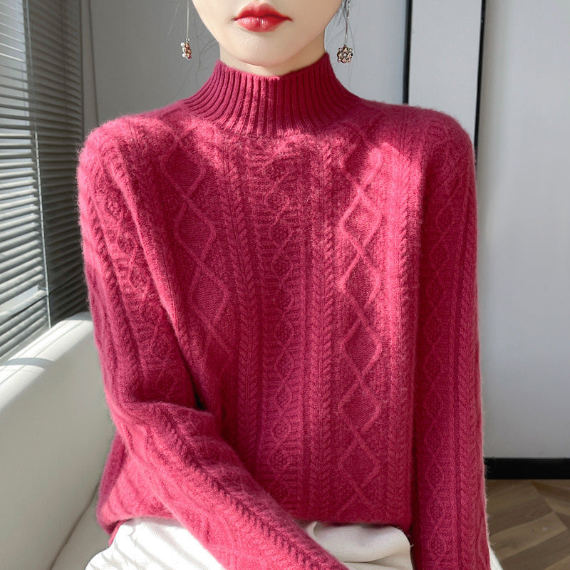 Damen Zopfmuster-Mockneckpullover mit feinem Ajour‑Detail und flauschiger Kaschmir‑Optik Echoarchiv