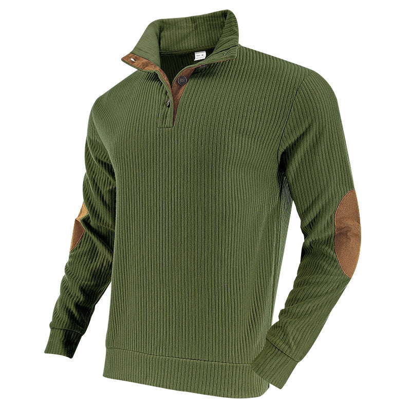 Herren Strickpullover mit modernem Stehkragen und kontrastierenden Lederdetails Echoarchiv