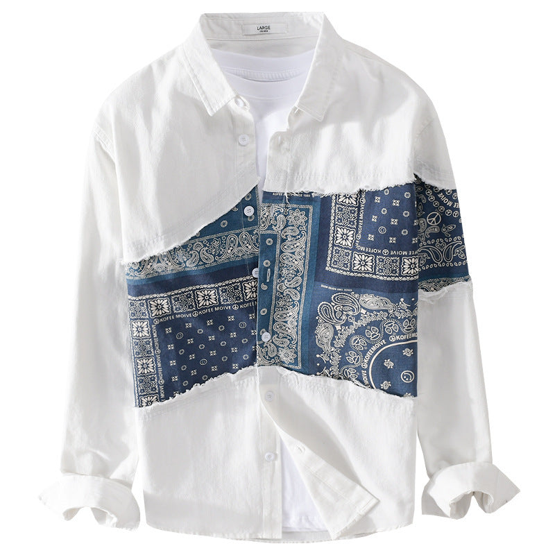 Herren Patchwork-Hemdjacke mit Bandana-Einsatz, rohen Kanten und weiter Passform Echoarchiv