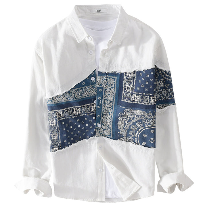 Herren Patchwork-Hemdjacke mit Bandana-Einsatz, rohen Kanten und weiter Passform Echoarchiv