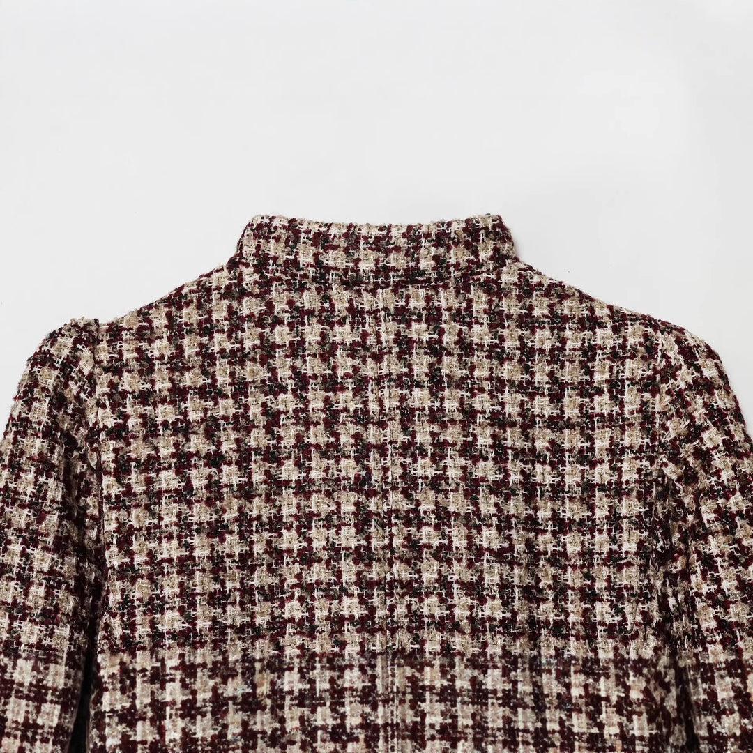 Damen Kurze Bouclé-Tweed-Jacke mit Stehkragen und Kunstfellmanschetten Echoarchiv