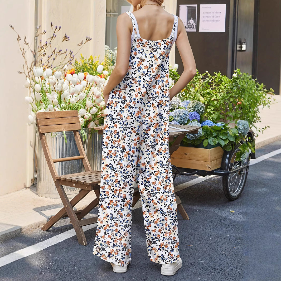 Damen Lässiger Jumpsuit mit floralen Mustern und praktischen Taschen Echo Archiv