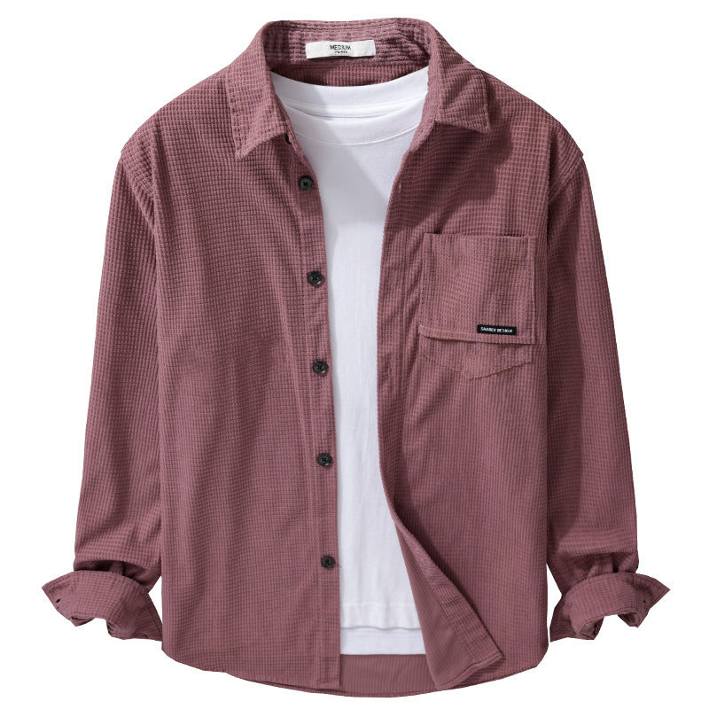 Herren Texturiertes Hemd-Overshirt mit Brusttasche, Knopfleiste und Waffelstruktur Echoarchiv