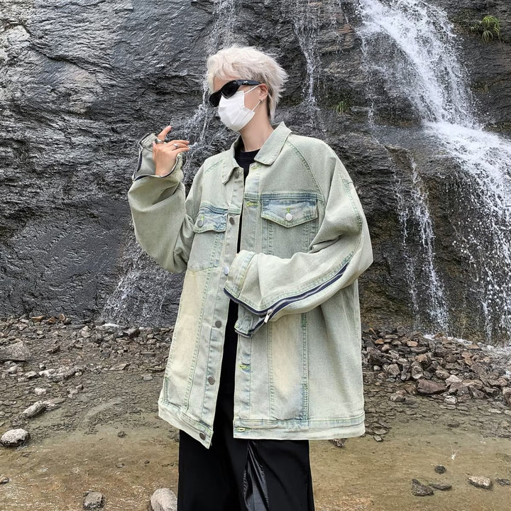 Unisex lässige Oversize-Jeansjacke mit einzigartigem Schnitt und praktischen Taschen Echoarchiv
