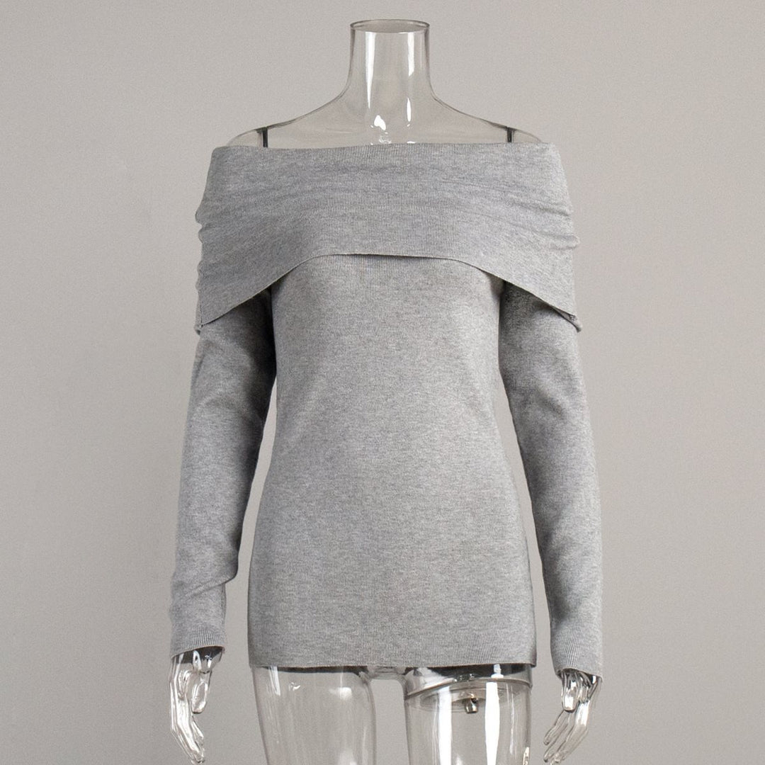 Damen schulterfreier Feinstrick-Pullover mit umlegbarem Carmenkragen Echo Archiv