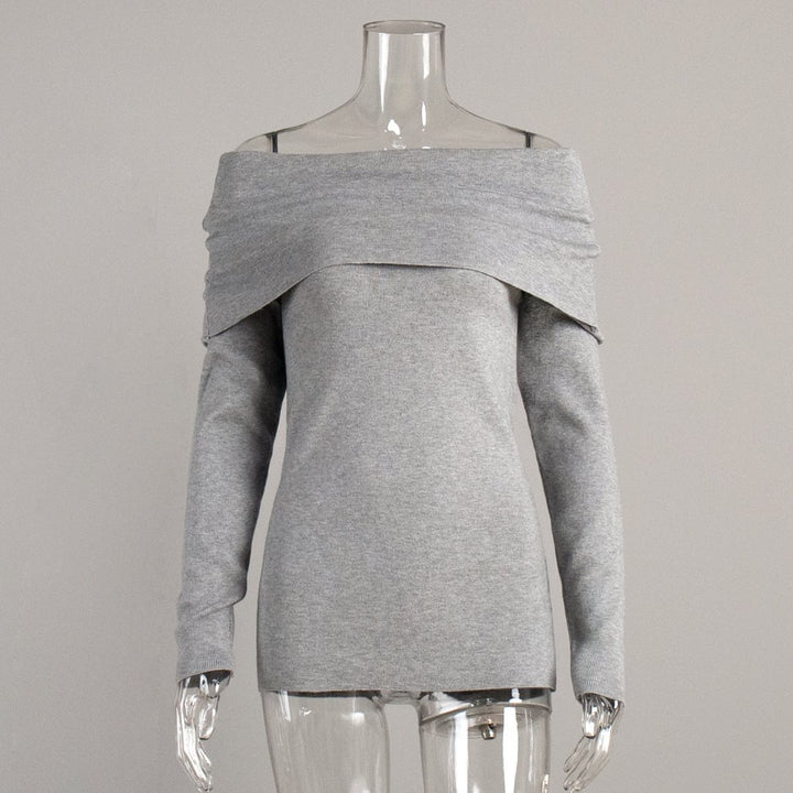 Damen schulterfreier Feinstrick-Pullover mit umlegbarem Carmenkragen Echo Archiv