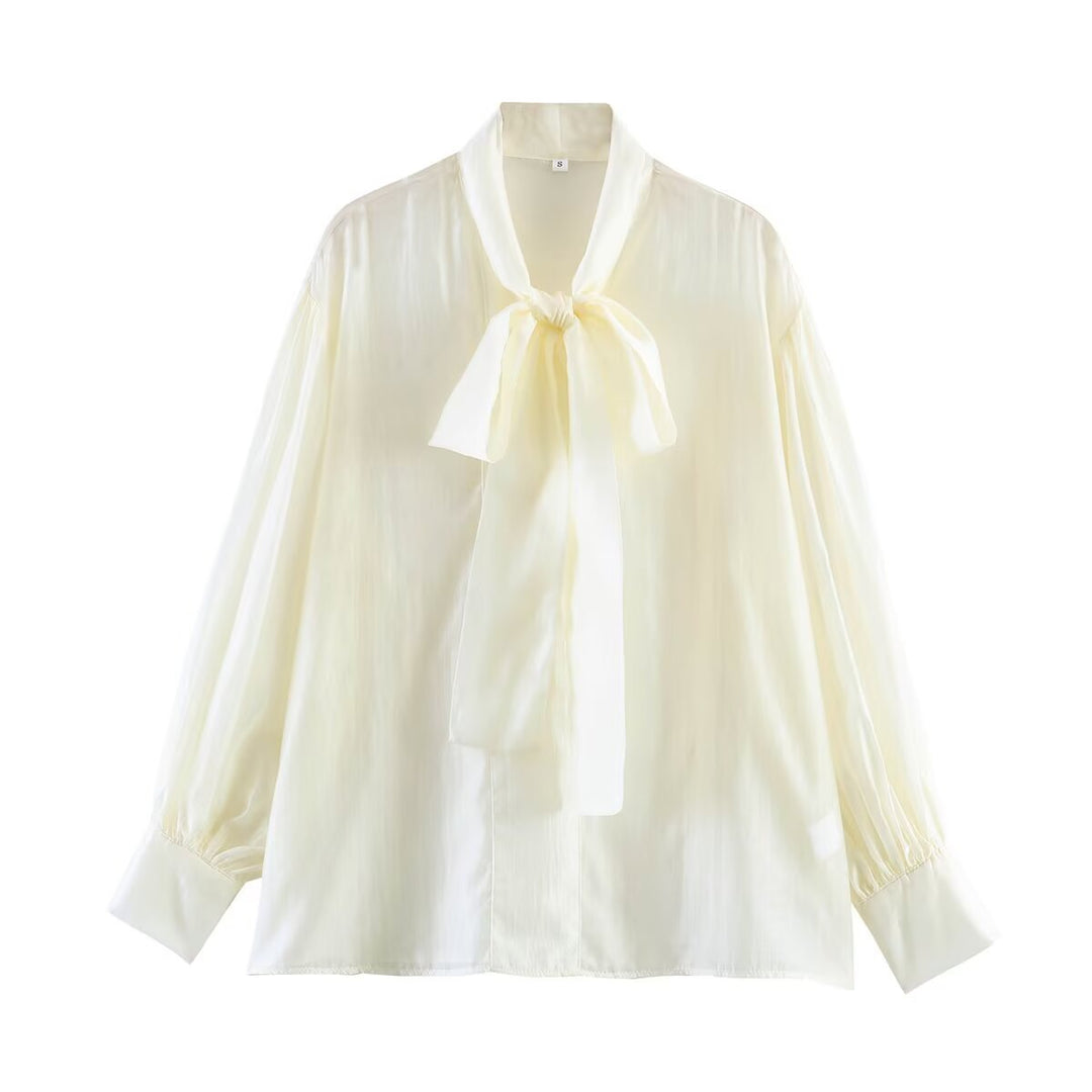 Damen Schluppenbluse aus Satin mit Ballonärmeln und weiter Passform Echo Archiv