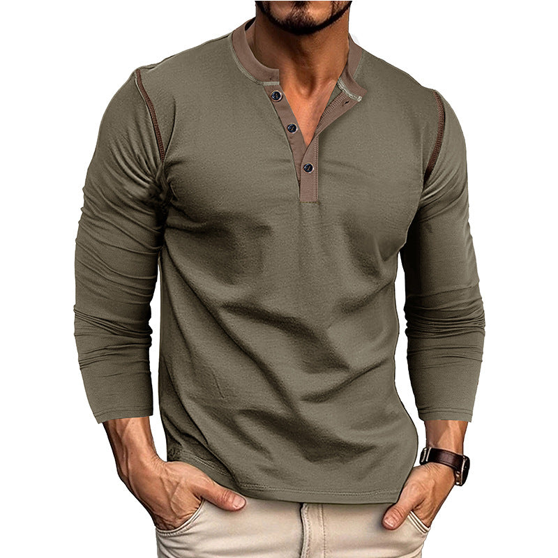 Herren Langarm-Hemd mit modischem Henley-Ausschnitt Echoarchiv