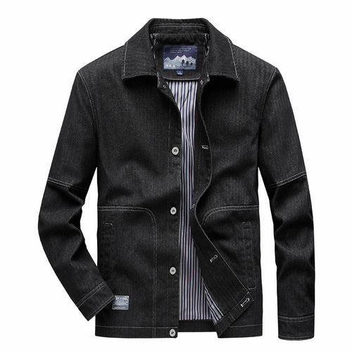 Herren Denim-Workerjacke mit geradem Schnitt, Kontrastnähten & gestreiftem Innenfutter Echoarchiv