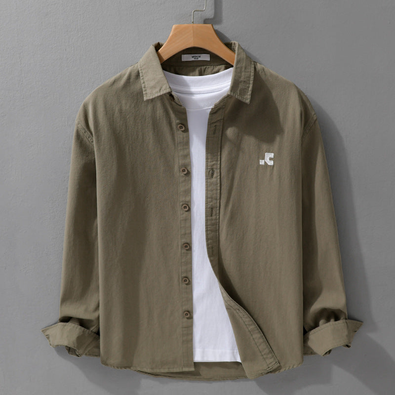 Herren Lässiges Baumwoll-Overshirt mit Kentkragen, dezentem Sticklogo und Relaxed‑Fit Echoarchiv