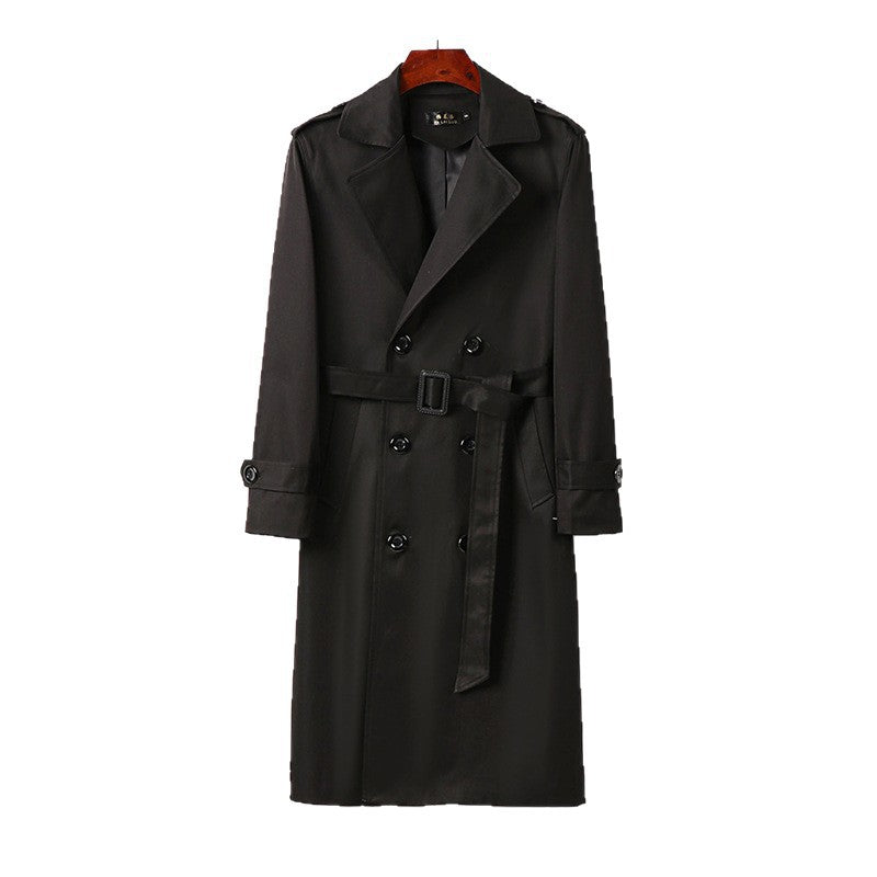 Herren Doppelreihiger Trenchcoat mit Schulterklappen, langer Silhouette und klassischem Revers Echoarchiv
