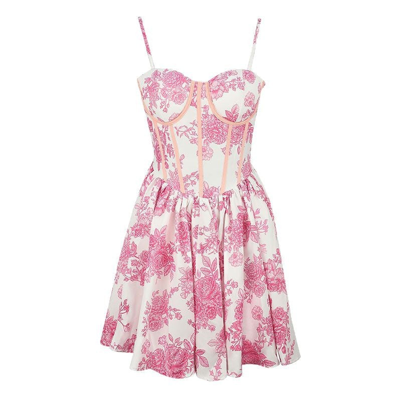 Damen Blumenkleid mit Korsett-Oberteil und schwingendem Rock Echo Archiv