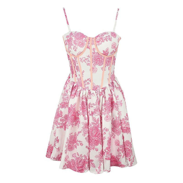 Damen Blumenkleid mit Korsett-Oberteil und schwingendem Rock Echo Archiv