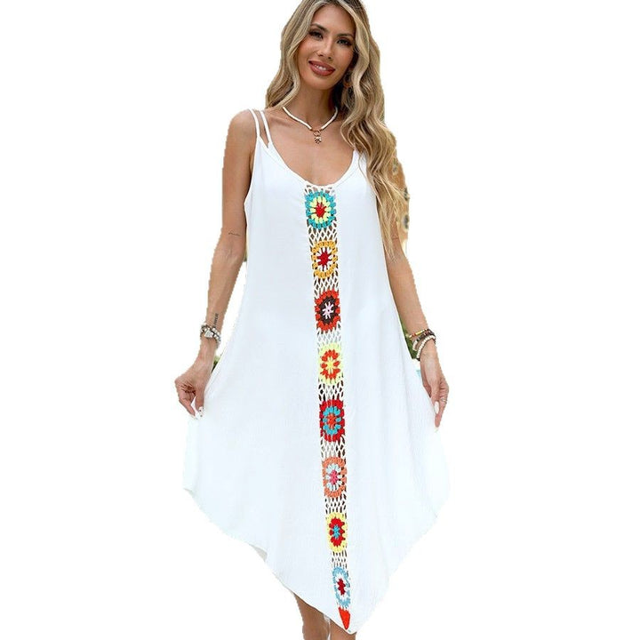 Damen luftiges Maxikleid mit asymmetrischem Saum und buntem Häkelmuster Echo Archiv