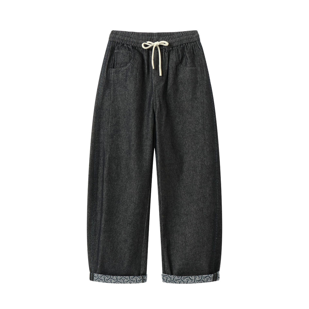 Damen Culotte-Jeans mit elastischem Tunnelzugbund und gemustertem Umschlag Echoarchiv