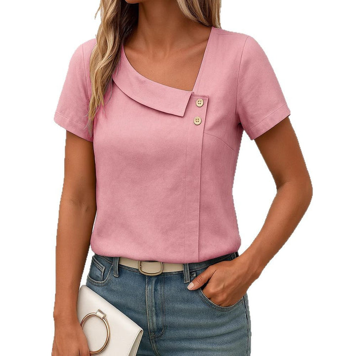 Damen Modisches Oberteil mit asymmetrischem Kragen und Knopfdetail Echo Archiv