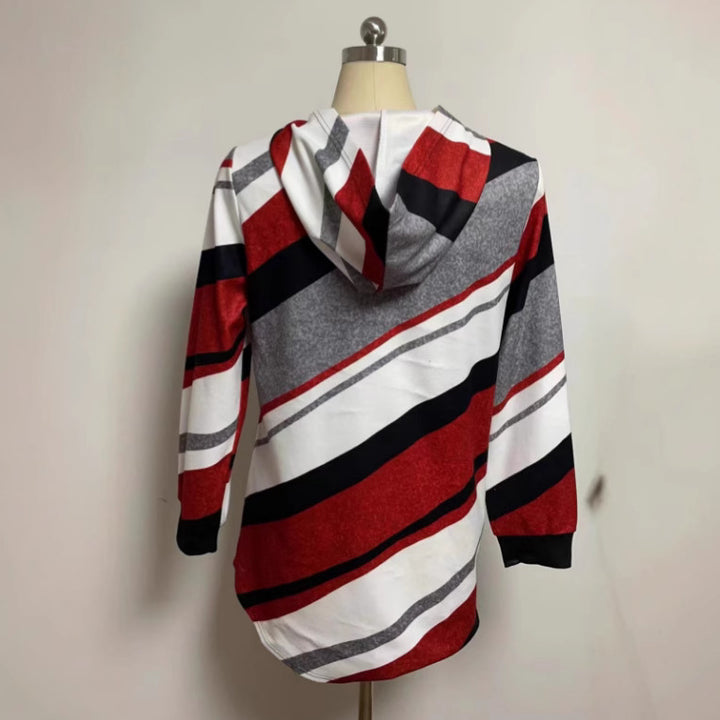 Damen nan Longline-Kapuzenjacke mit diagonalem Streifenmuster, Ringreißverschluss und Seitentaschen Echo Archiv