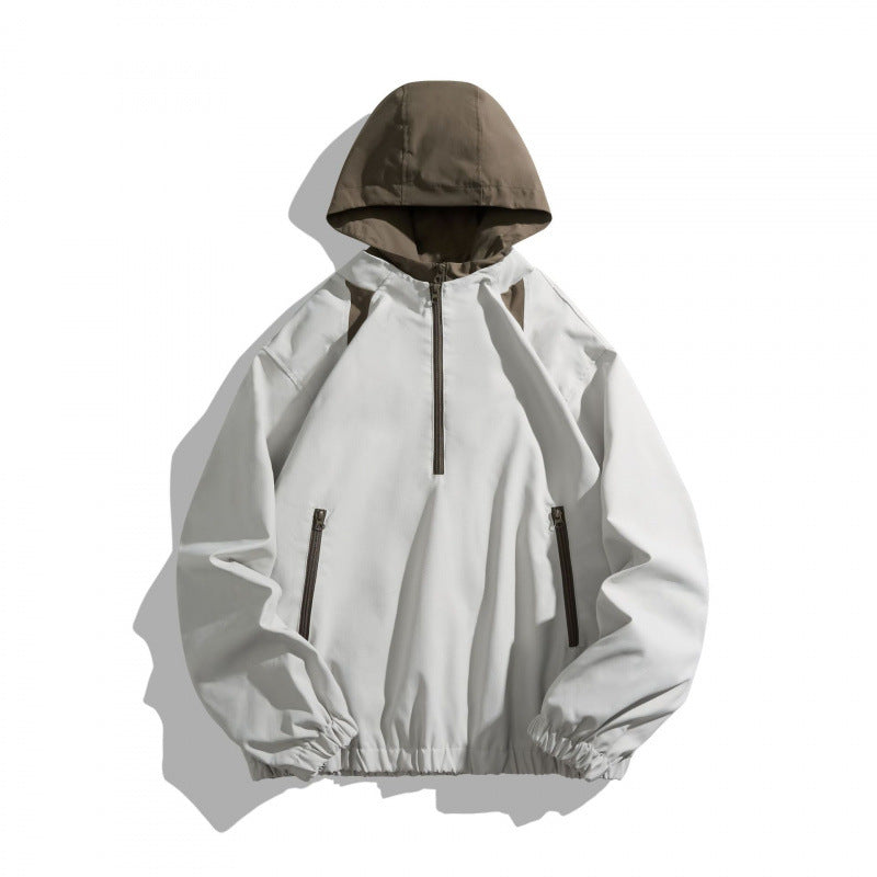 Unisex Oversize Halbzip-Kapuzenpullover mit Kontrastkapuze, Reißverschlusstaschen und elastischem Saum Echo Archiv