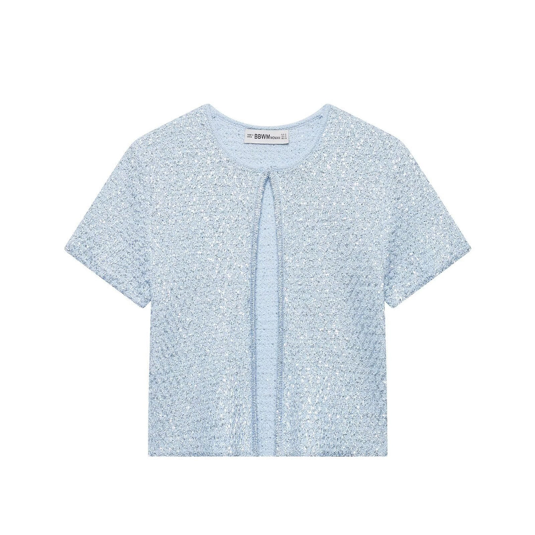 Damen Kurzärmelige Bouclé Strickjacke mit offenem Frontschlitz Echo Archiv