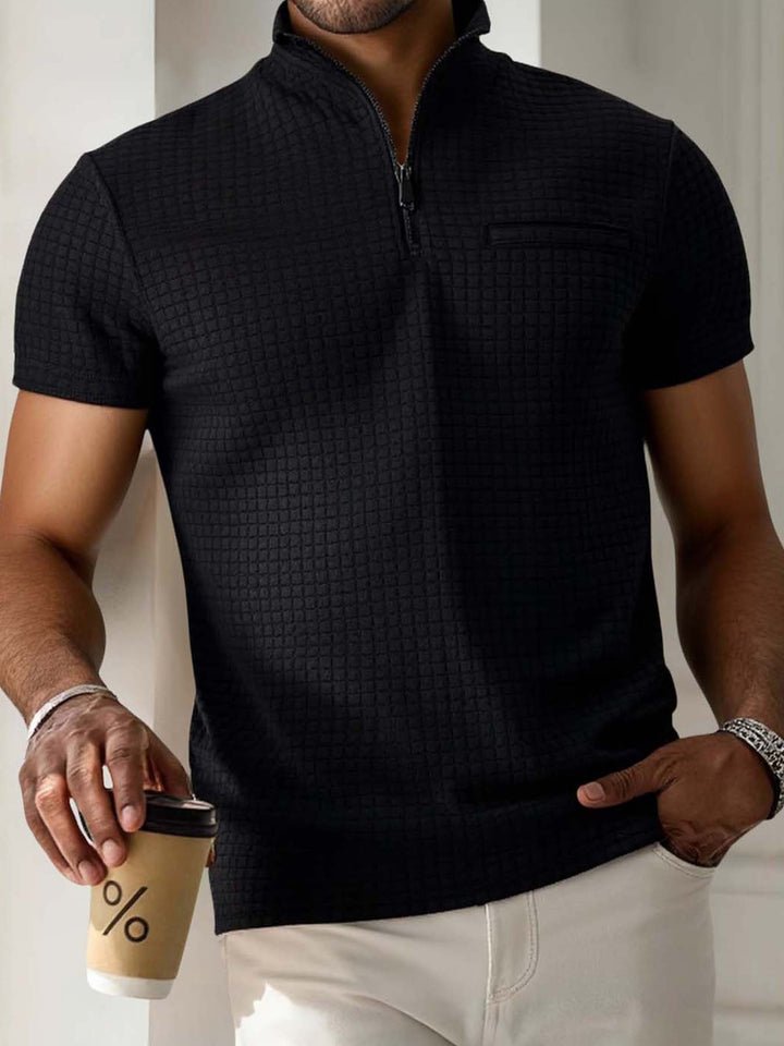 Herren modisches Kurzarm-Poloshirt mit Reißverschluss und strukturiertem Design Echoarchiv