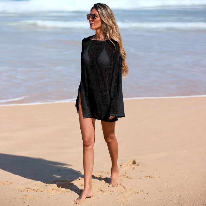 Damen Transparente Strandtunika mit elegantem Schnitt und feinem Netzmuster Echo Archiv