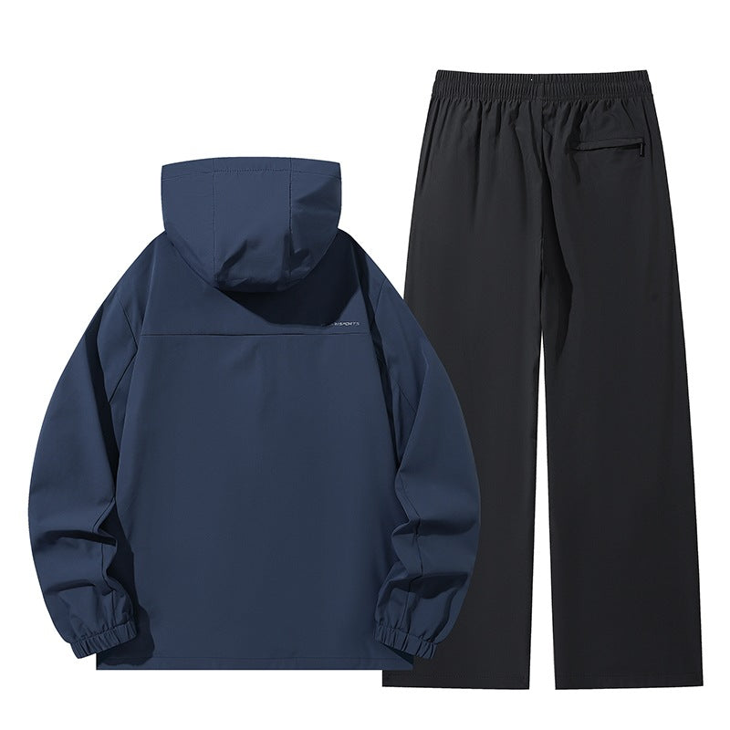 Herren Zweiteiliges wasserabweisendes Regen-Set mit Kapuzenjacke & elastischer Bundhose Echoarchiv