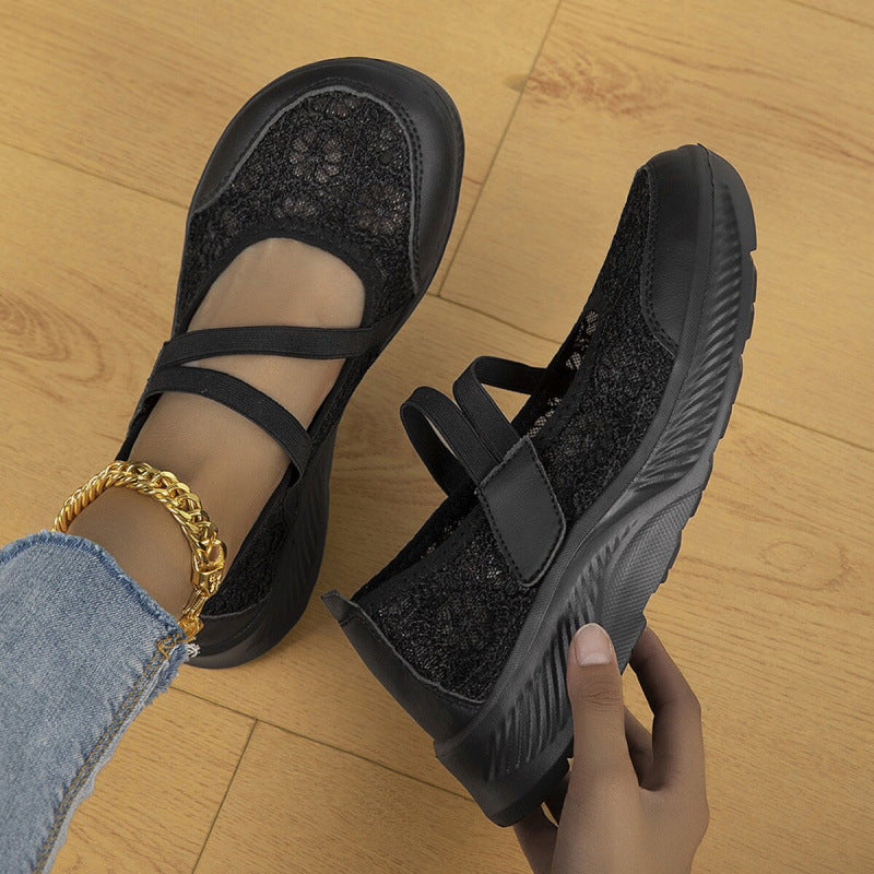 Damen Ballerina‑Sneaker mit floraler Spitzenoberfläche und dämpfender Plateau‑Sohle Echoarchiv