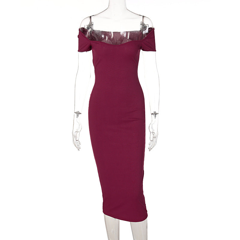 Damen Figurnahes Midi-Kleid mit schulterfreiem Design und eleganten Raffungseffekten Echo Archiv
