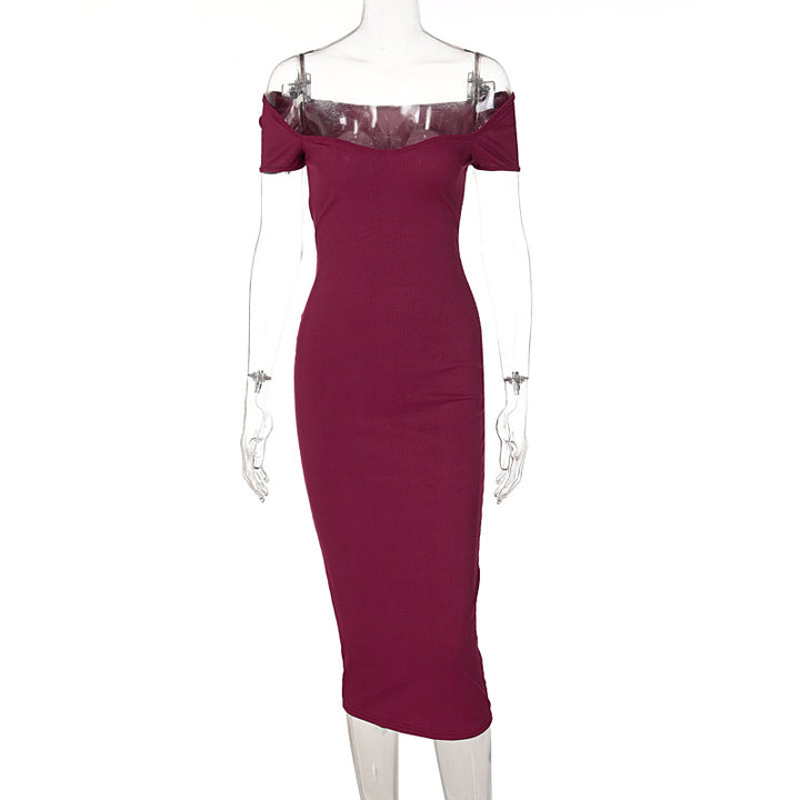 Damen Figurnahes Midi-Kleid mit schulterfreiem Design und eleganten Raffungseffekten Echo Archiv