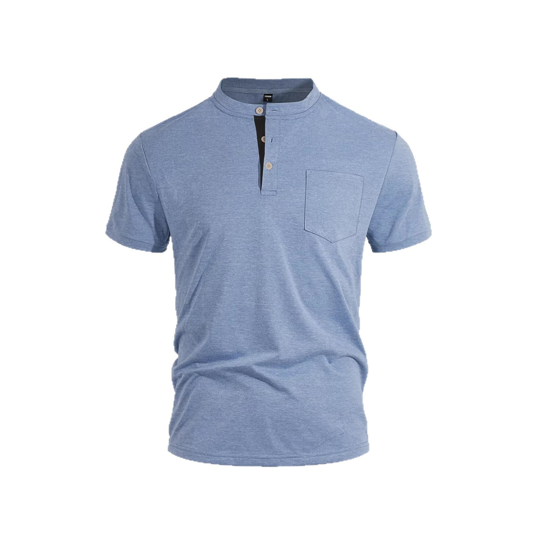 Herren nan strukturiertes Baumwoll-Henleyshirt mit kurzem Stehkragen Knopfleiste und Brusttasche Echo Archiv