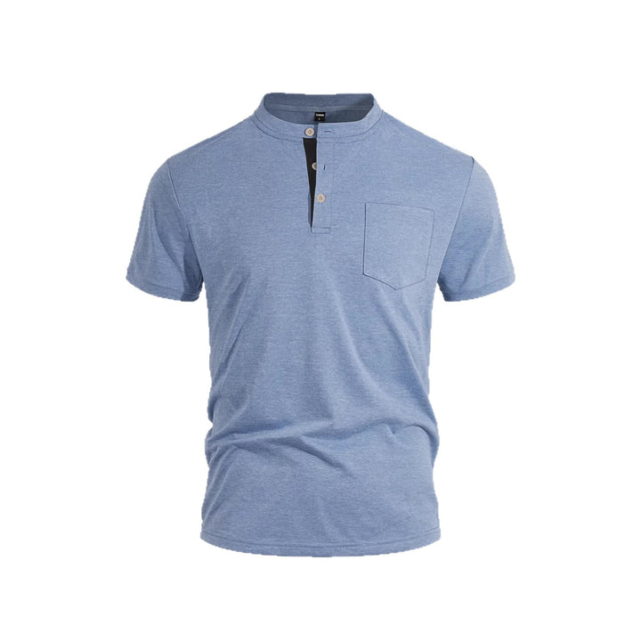 Herren nan strukturiertes Baumwoll-Henleyshirt mit kurzem Stehkragen Knopfleiste und Brusttasche Echo Archiv