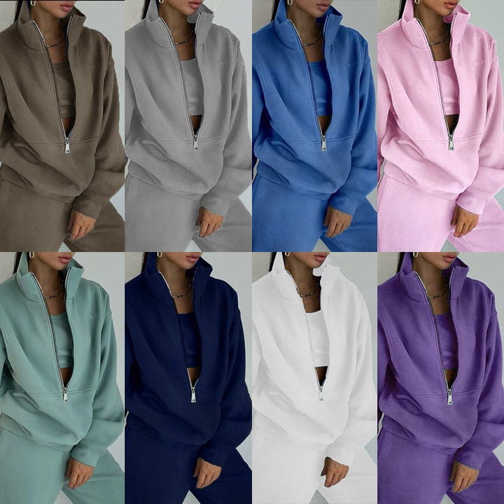 Damen nan kurzes Halbzip-Sweatshirt-und-Jogginghose-Set mit Stehkragen, oversized Schnitt und weichem French-Terry Echo Archiv
