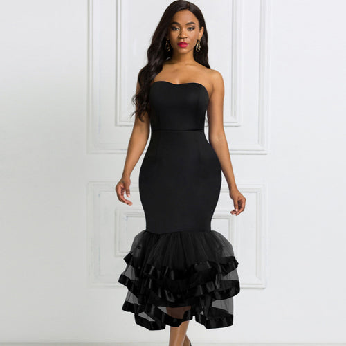 Damen Figurbetontes Abendkleid mit voluminösem Rüschen-Saum Echo Archiv