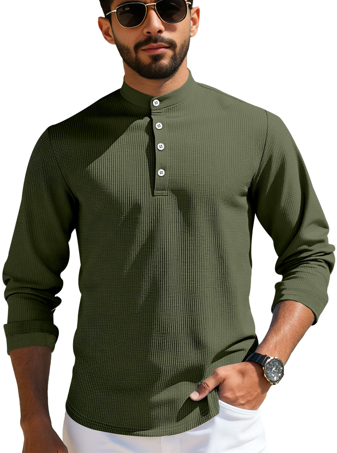Herren Langearmshirt mit strukturiertem Design und Knopfleiste Echoarchiv