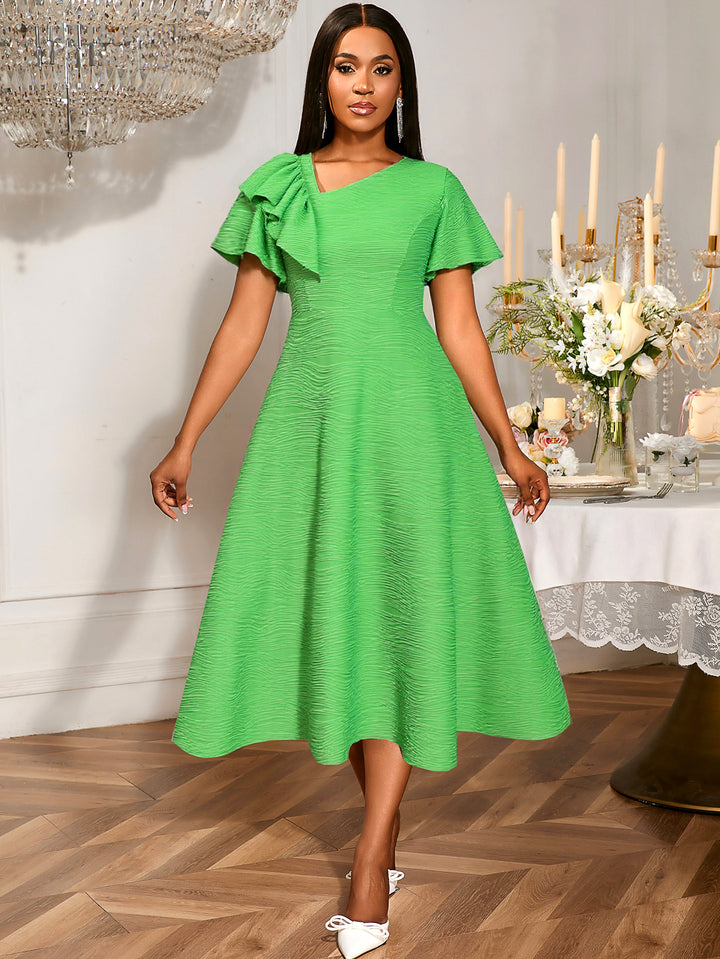 Damen Midikleid mit asymmetrischem Schal und voluminösen Ärmeln Echo Archiv